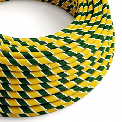 Στρόγγυλο Υφασμάτινο Καλώδιο Vertigo Γυαλιστερό - Αυθεντικό Creative-Cables - ERM69 Κίτρινο Πράσινο Ρίγα 2x0.75
