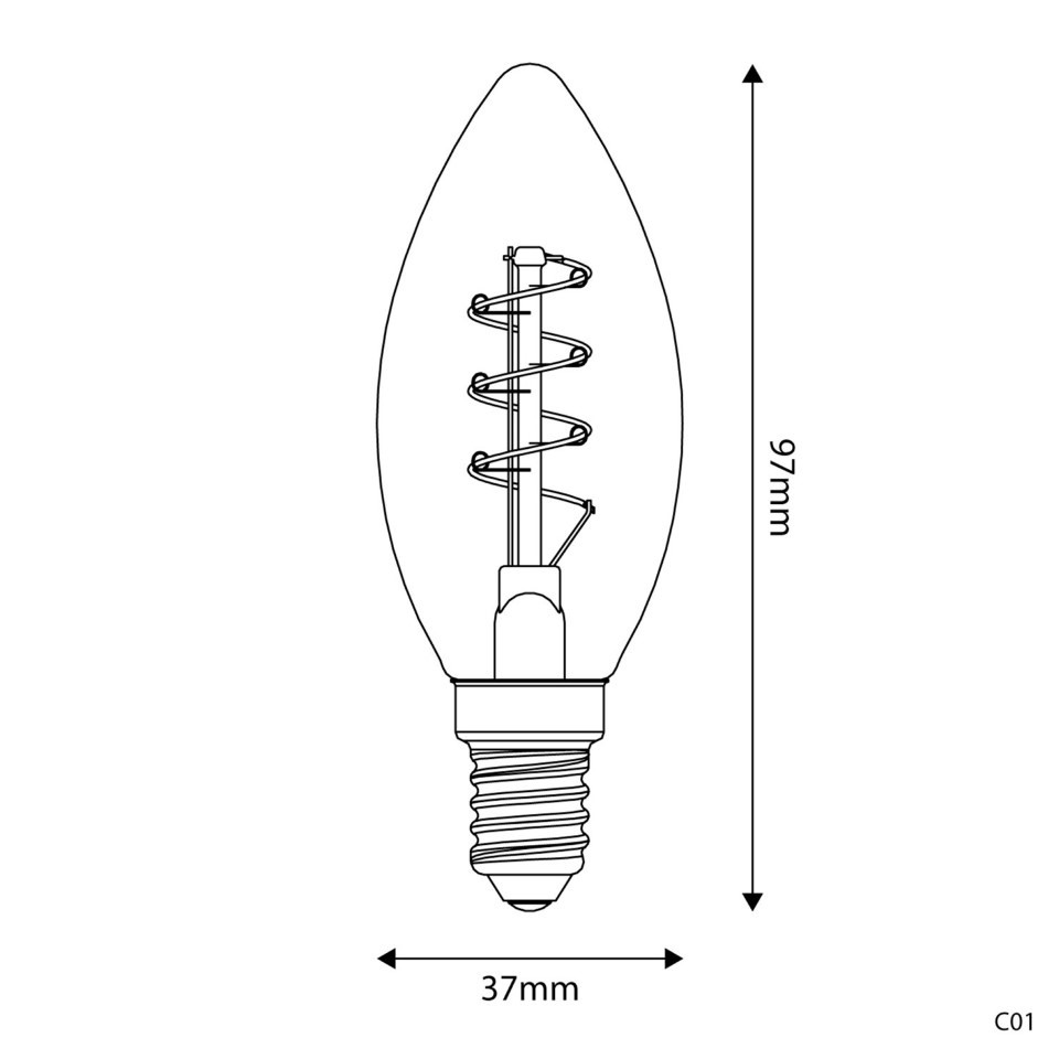 LED Λαμπτήρας C01 Κερί Μελί Σπιράλ Νήμα 2,5W E14 Dimmable 1800K