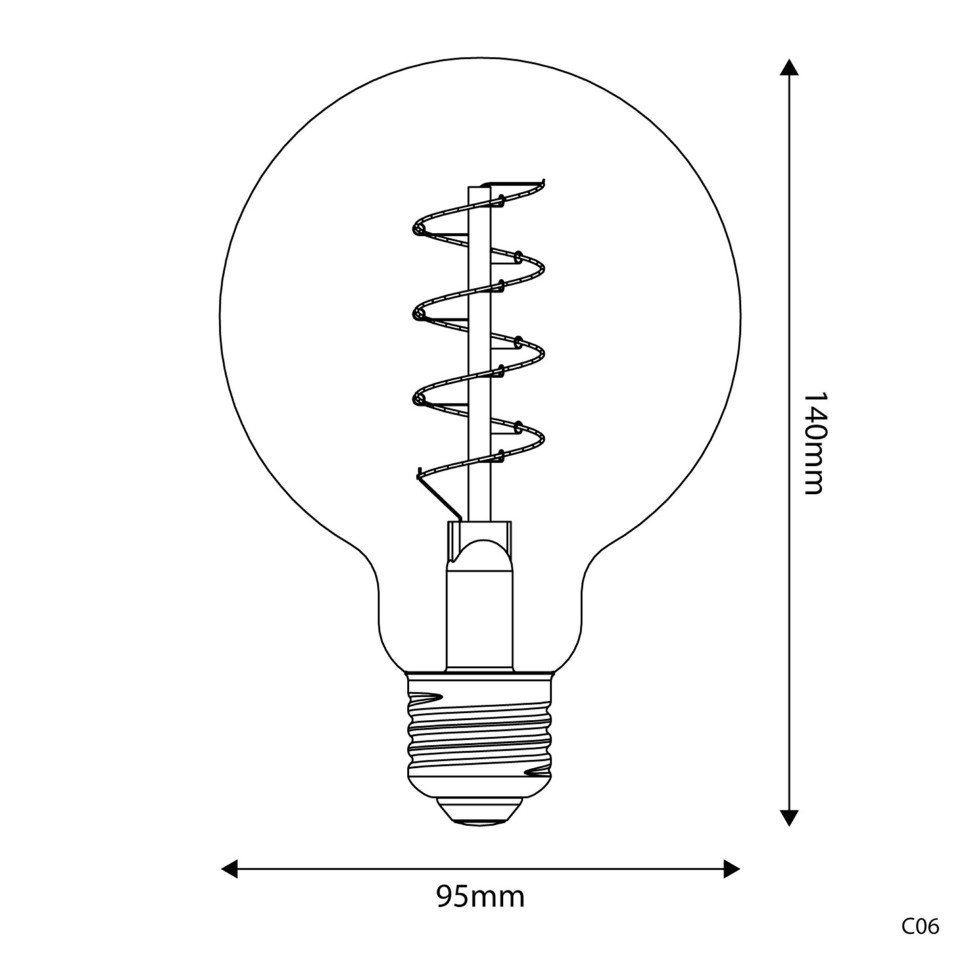 LED Λαμπτήρας C06 Γλόμπος G95 Μελί Σπιράλ Νήμα 4W E27 Dimmable 1800K