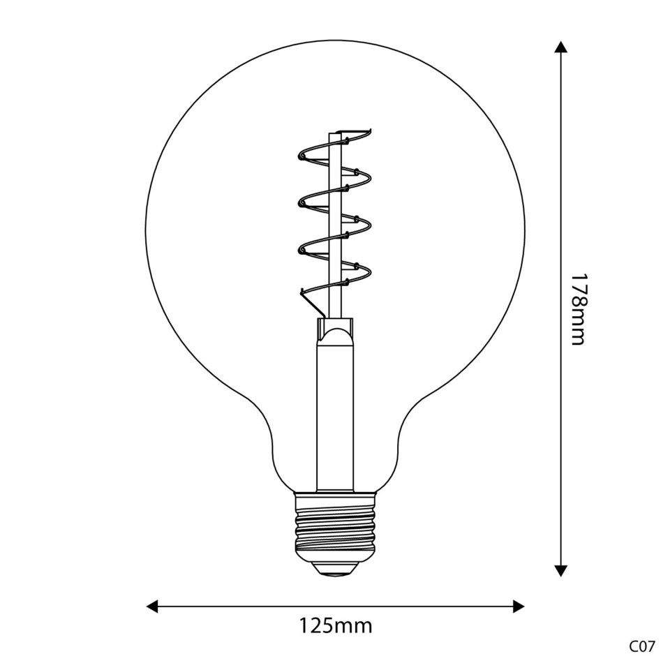 LED Λαμπτήρας C07 Γλόμπος G125 Μελί Σπιράλ Νήμα 4W E27 Dimmable 1800K