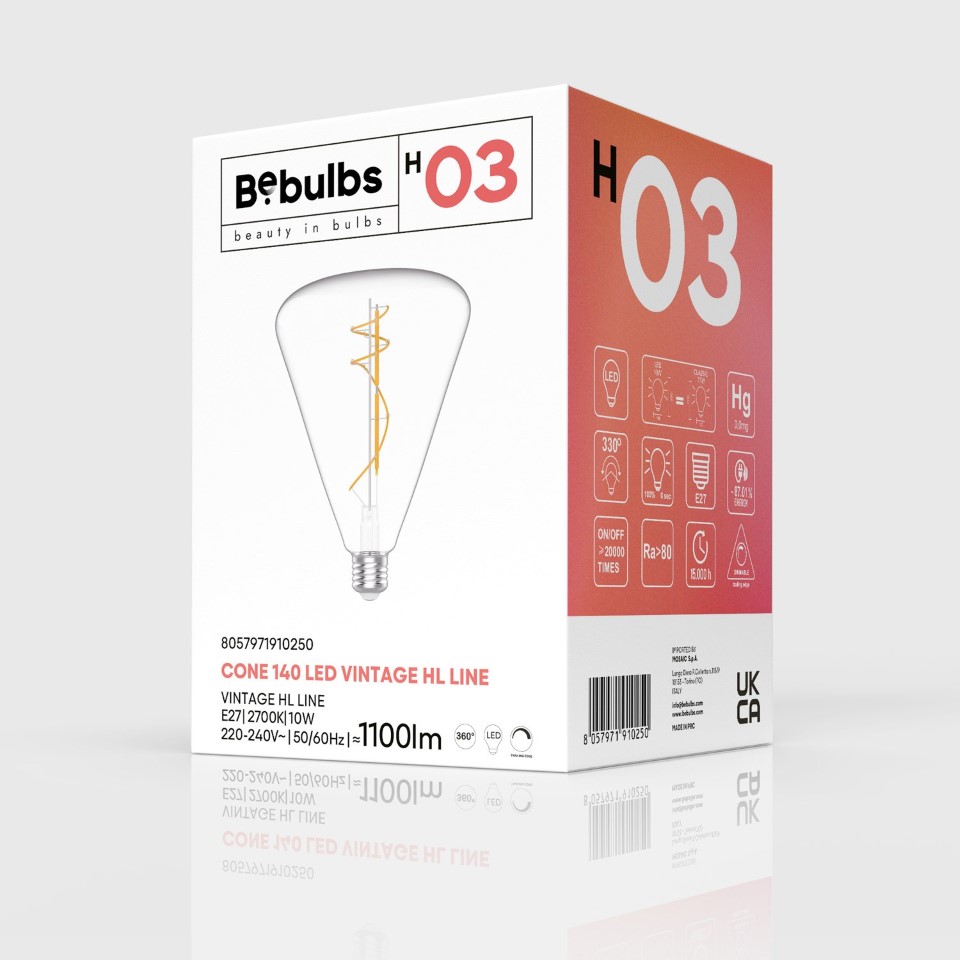 LED Filament Λαμπτήρας H03 Cone 140 Διαφανής 10W E27 Dimmable 2700K