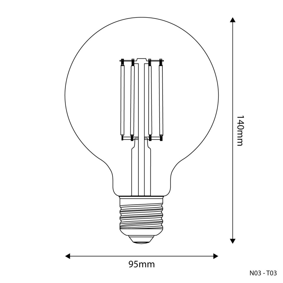 LED Filament Λαμπτήρας T03 Γλόμπος G95 Διαφανής 7W 806Lm E27 2700K Dimmable