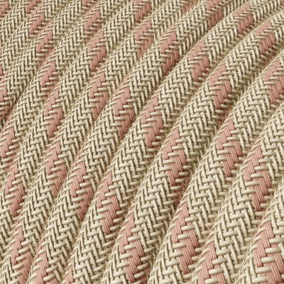 Στρόγγυλο Υφασμάτινο Καλώδιο "Stripes" RD51 μπεζ λινό και ροζ βαμβάκι 2x0.75