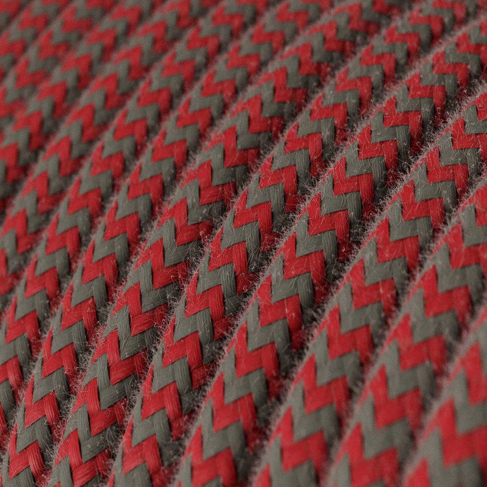 Στρόγγυλο Υφασμάτινο Καλώδιο καλυμμένο από βαμβάκι - ZigZag Δίχρωμο Κόκκινο και Γκρι RZ28 3x0.75