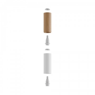 Ξυλινο Σποτ και μεταλλικό Tub-E14, με διπλό συνδυασμό και ντουί Ε14 ροδέλα Matt White - Φυσικό - Λευκό ΜΑΤ