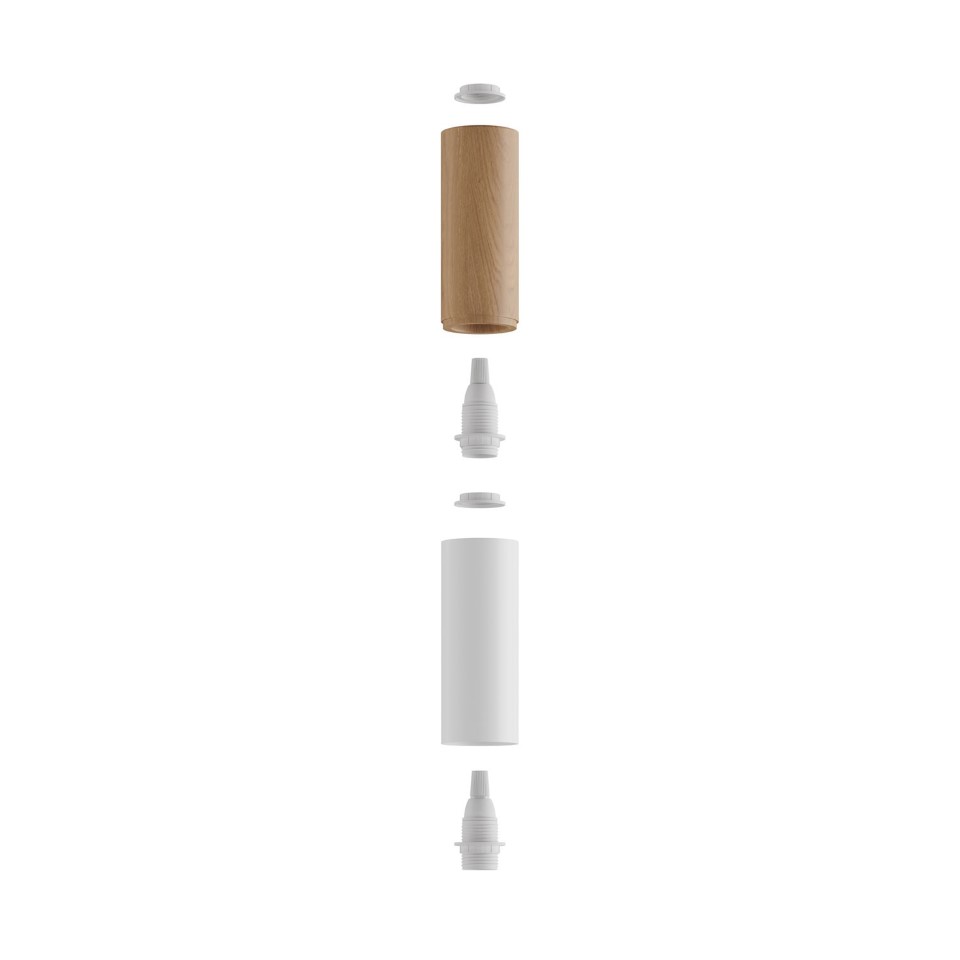 Ξυλινο Σποτ και μεταλλικό Tub-E14, με διπλό συνδυασμό και ντουί Ε14 ροδέλα Matt White - Φυσικό - Λευκό ΜΑΤ