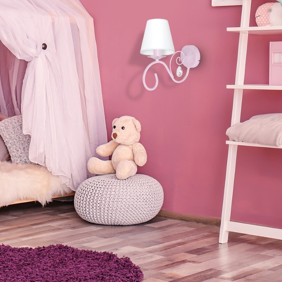 Παιδικό Φωτιστικό Τοίχου Ροζ SARA PINK 1xΕ14 ροζ με καπέλο και κρύσταλλα