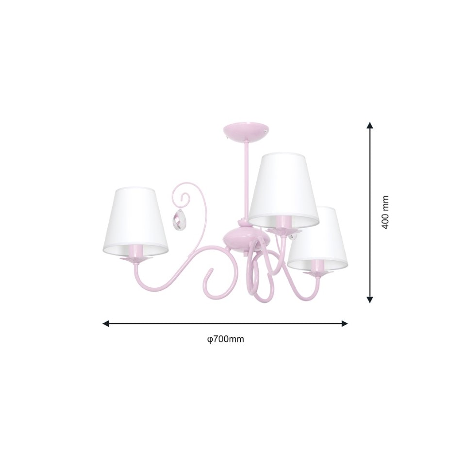 Kids Lamp Pink with White Lampshade 3 bulbs E14