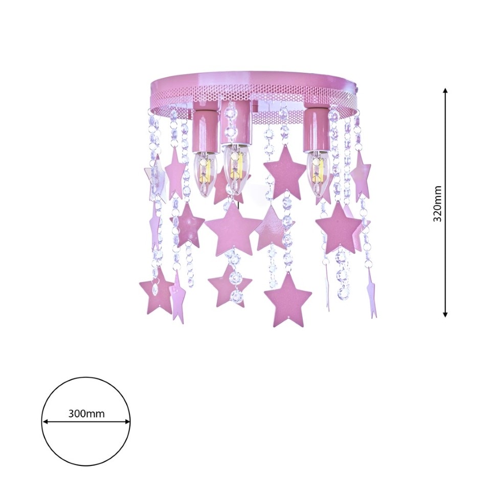 Παιδικό Φωτιστικό Οροφής Elza 3-φωτο Ροζ με Αστέρια