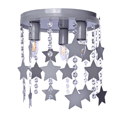 Παιδικό Φωτιστικό Οροφής STAR 3-φωτο Γκρι με Αστέρια και Κρύσταλλα