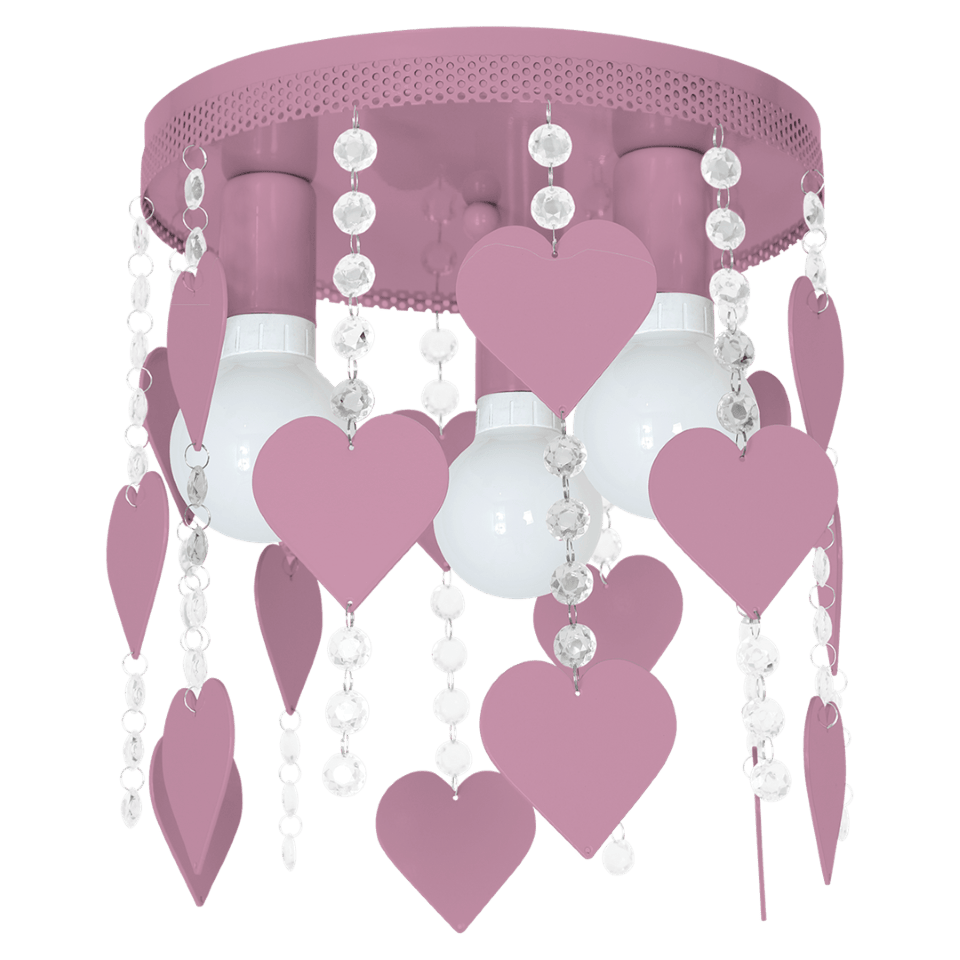 Ceiling light CORAZON with pink hearts and crystals