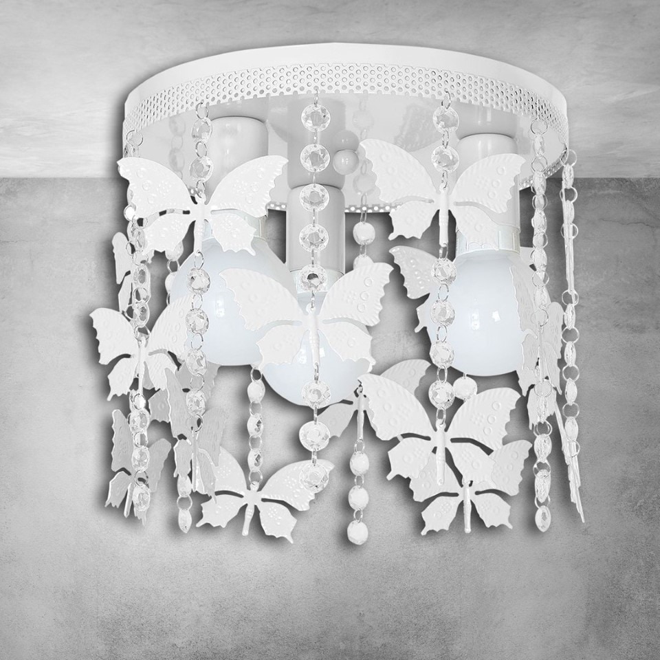 Kids Ceiling light ANGRELICE Metal white with butterflies and crystals