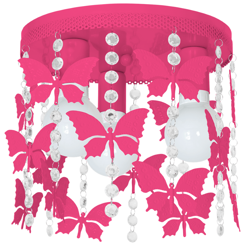 Παιδικό Φωτιστικό Οροφής ANGELICA μεταλλικό 3xΕ27 φουξ με πεταλούδες και κρύσταλλα