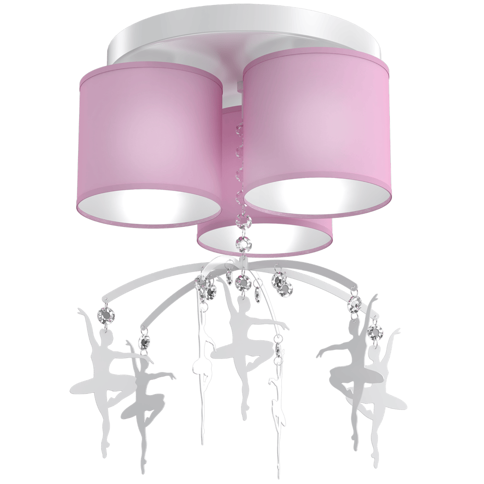 Παιδικό Φωτιστικό Οροφής Τρίφωτο με Καπέλο Ροζ BALETNIKA Υφασμα Ροζ με Μπαλαρίνες και κρύσταλλα Φ36cm