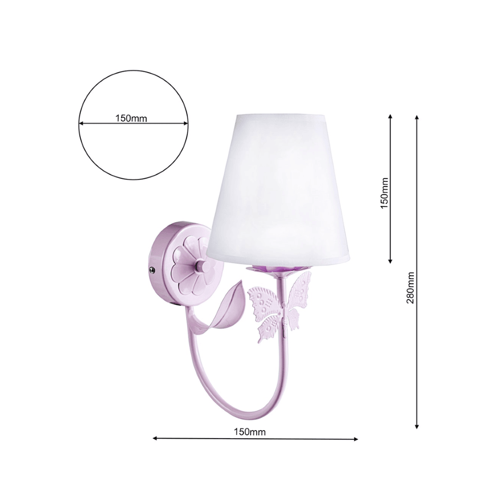 Childrens Wall Lamp Alice with shade Pink