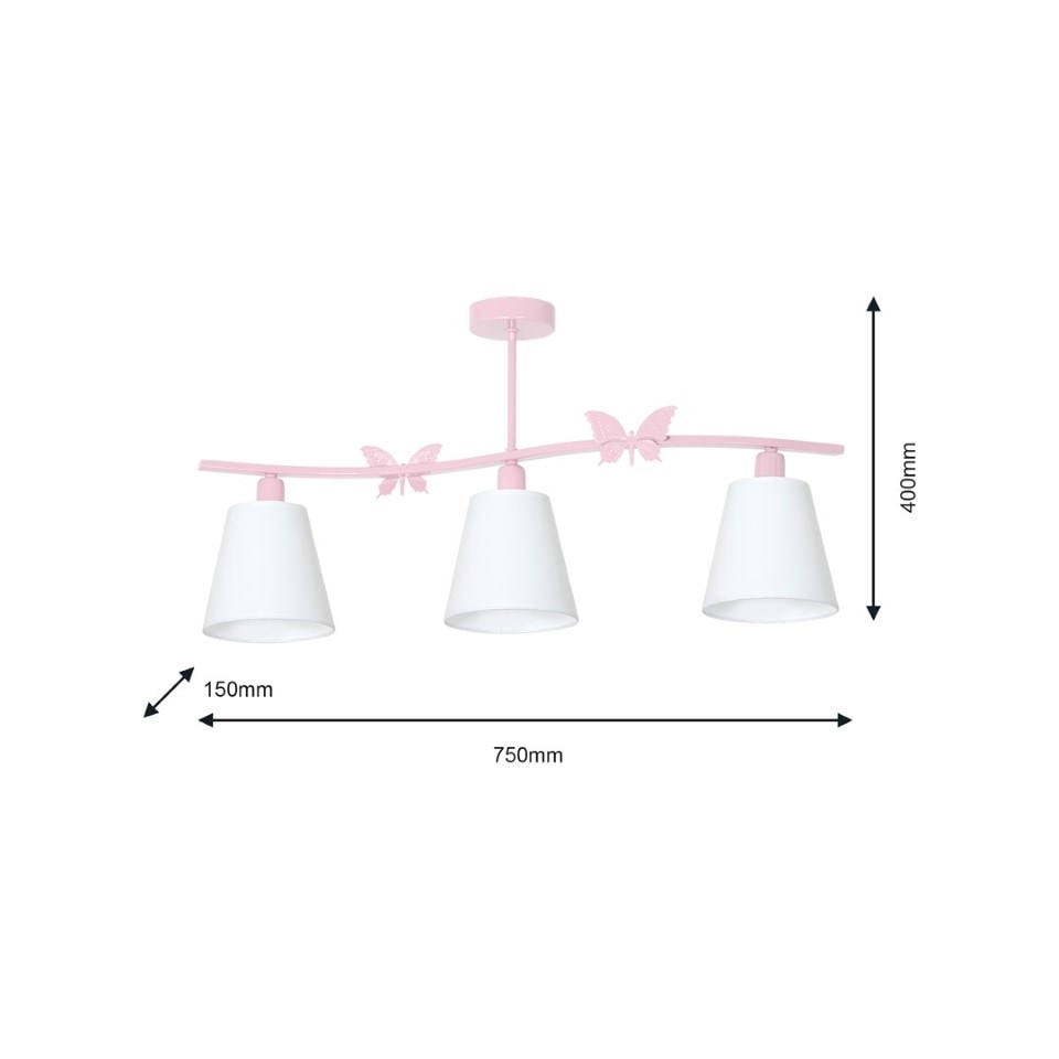Childrens Multi-Light Pendant Lamp Alice with shade 3xE14 Pink