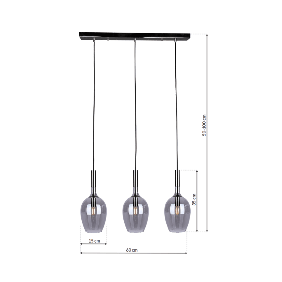 Multi-Light Pendant Lamp Lugano Smoked 3xE14 Black Silver
