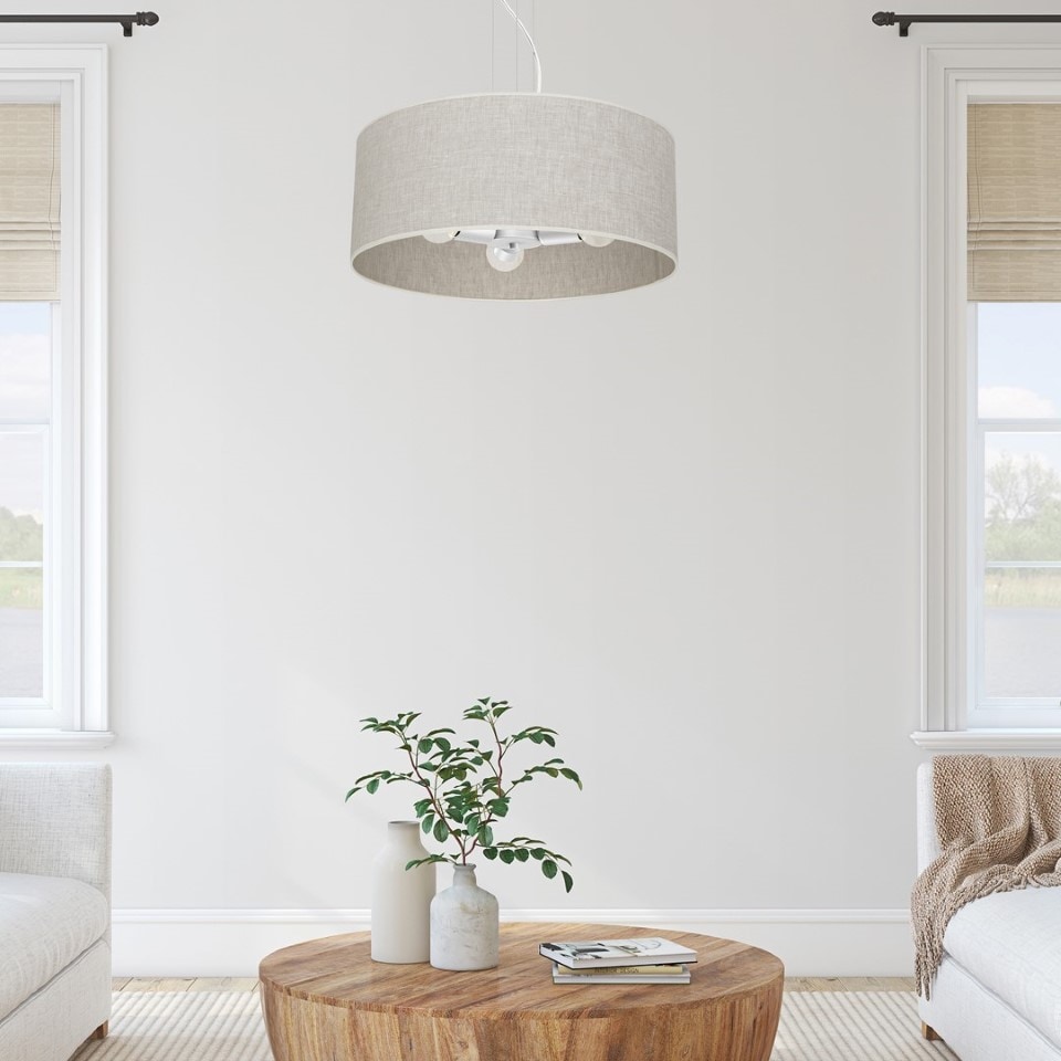 Multi-Light Pendant Lamp Lino Biel with shade Ø50cm 3xE27 Ø50cm White Linen