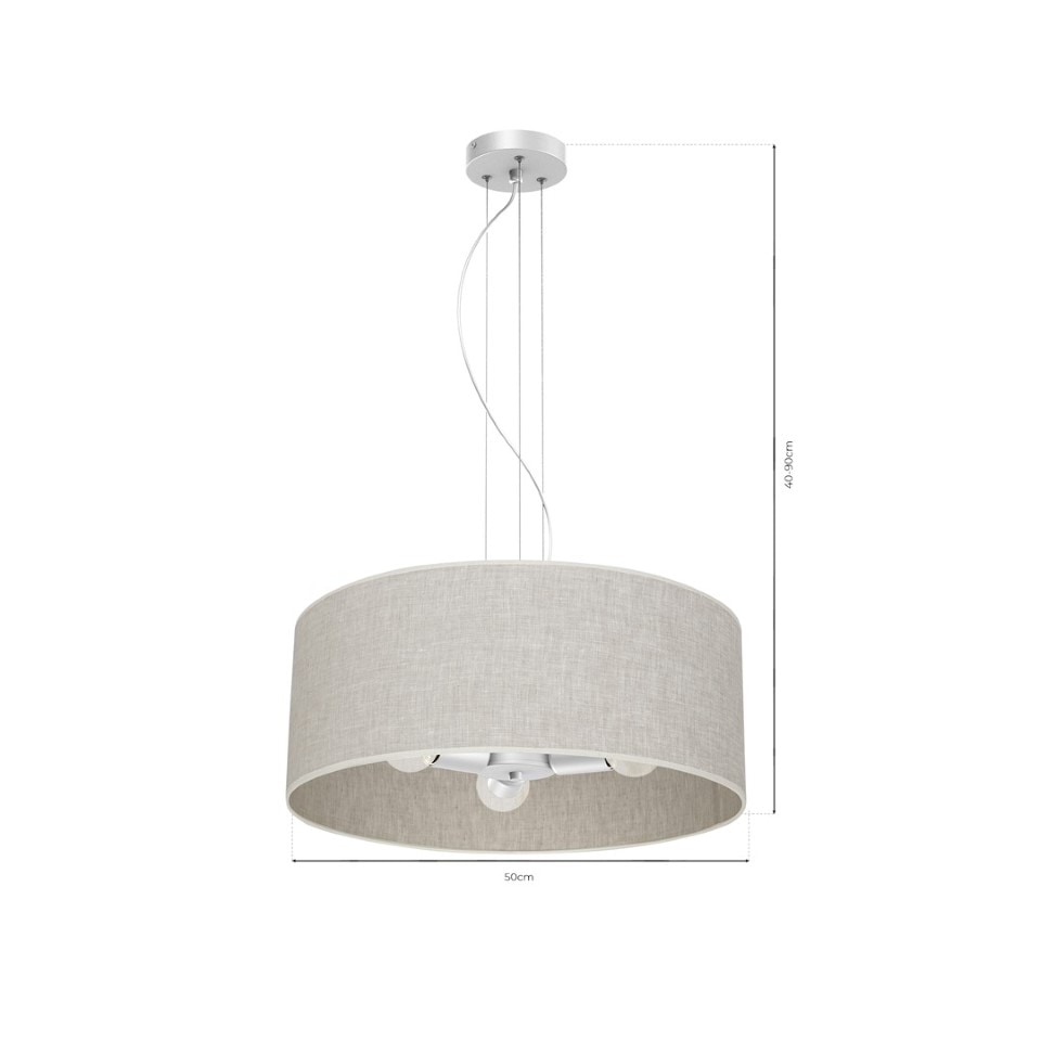 Multi-Light Pendant Lamp Lino Biel with shade Ø50cm 3xE27 Ø50cm White Linen