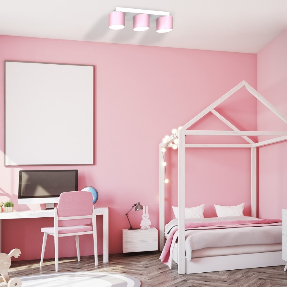 Childrens Multi-Light Ceiling Lamp Dixie with shade 34cm Pink White