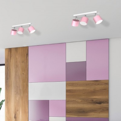 Children's Multi-Light Ceiling Lamp Dixie Adjustable with shade 34cm Pink White