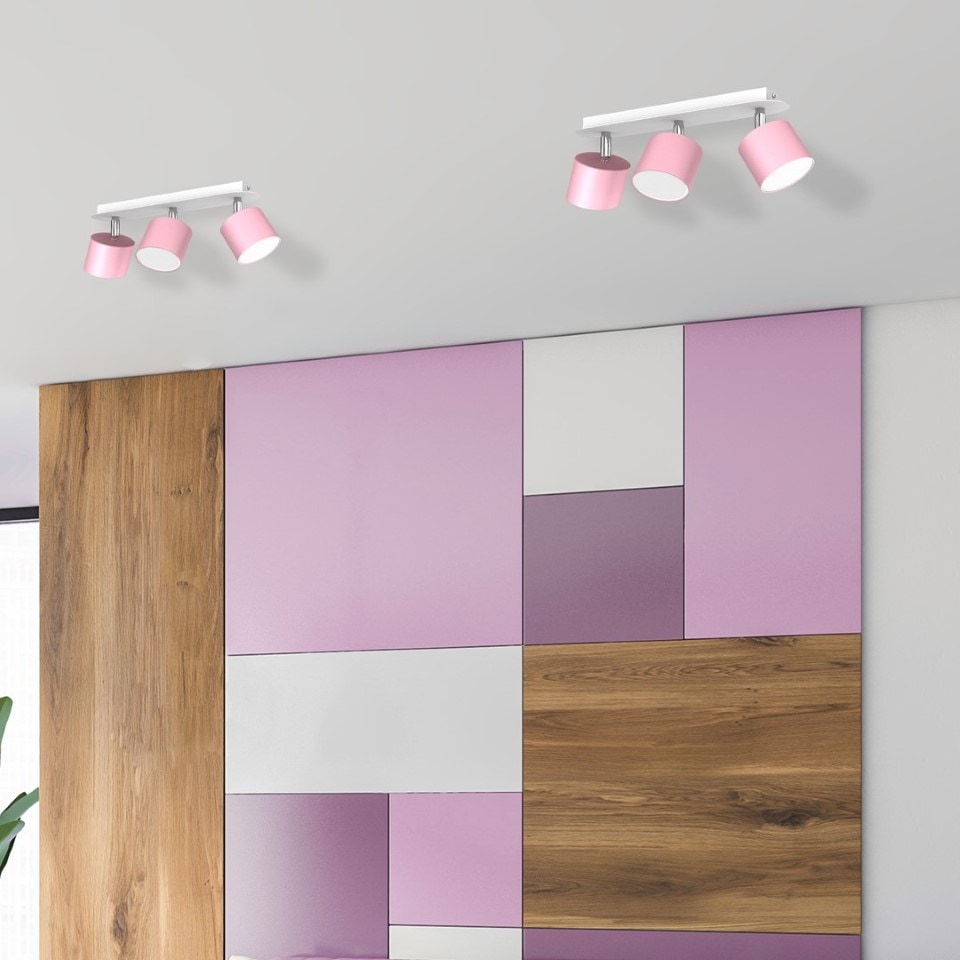 Childrens Multi-Light Ceiling Lamp Dixie Adjustable with shade 34cm Pink White