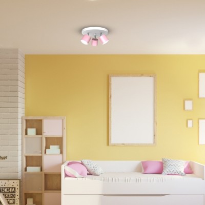 Children's Multi-Light Ceiling Lamp Dixie Adjustable with shade Ø29cm Pink White