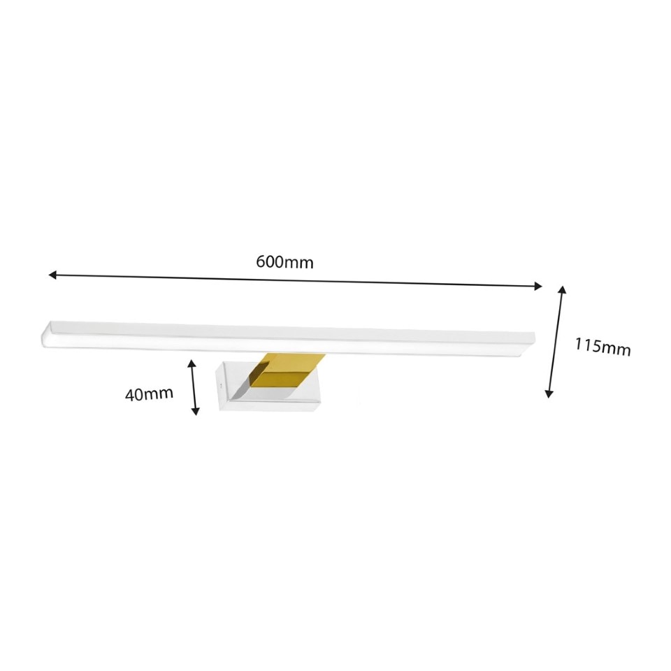 LED Απλίκα Τοίχου Shine IP44 60cm 13,8W Λευκό με Χρυσό