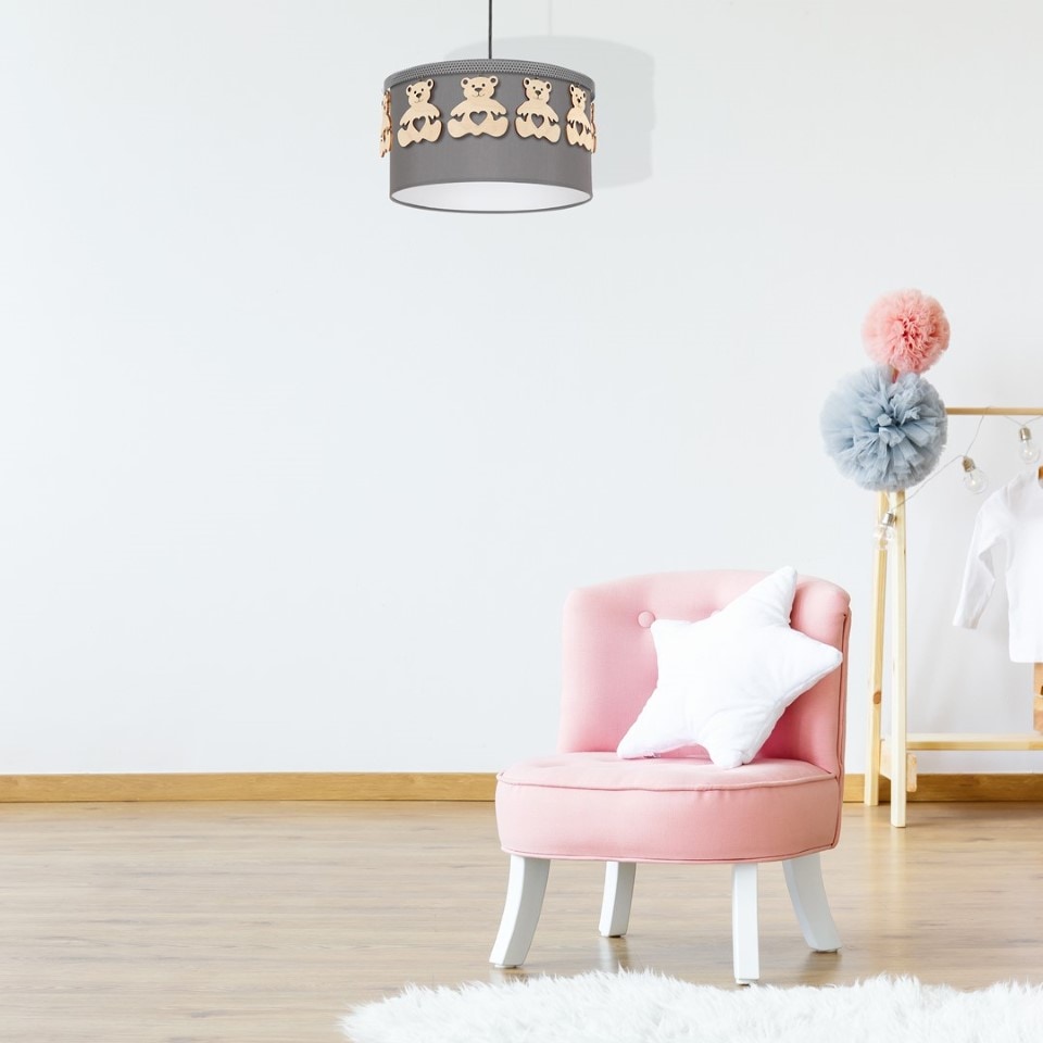 Childrens Pendant Lamp Miś with shade Ø37cm Grey