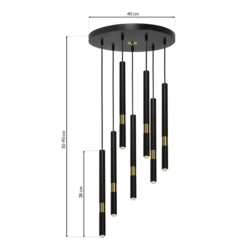 Multi-Light Pendant Lamp Monza 40cm 7xG9 Ø40cm Black Gold