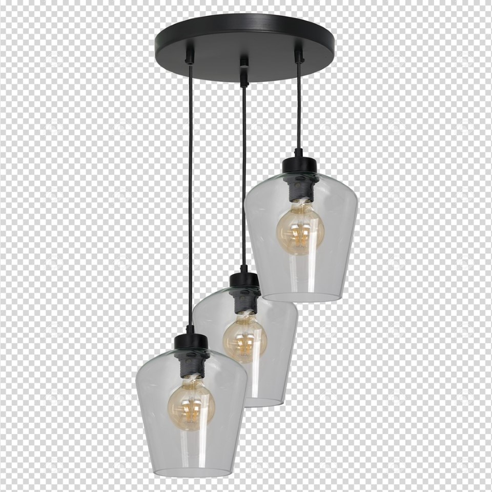 Multi-Light Pendant Lamp Santiago Clear 3xE27 Ø30cm Black