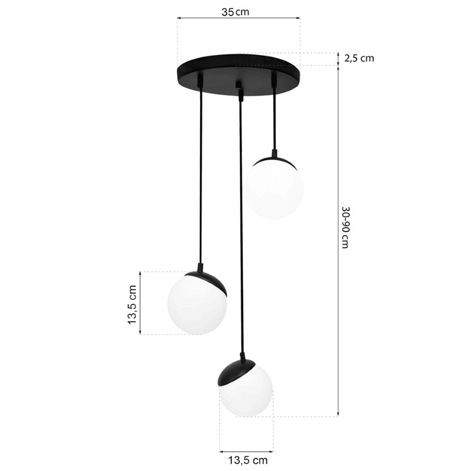 Multi-Light Pendant Lamp Sfera 35cm 3xE14 Ø35cm Black