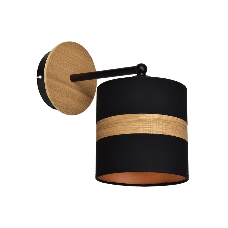 Απλίκα Τοίχου Terra με καπέλο Μαύρο με Χρώμα Ξύλου