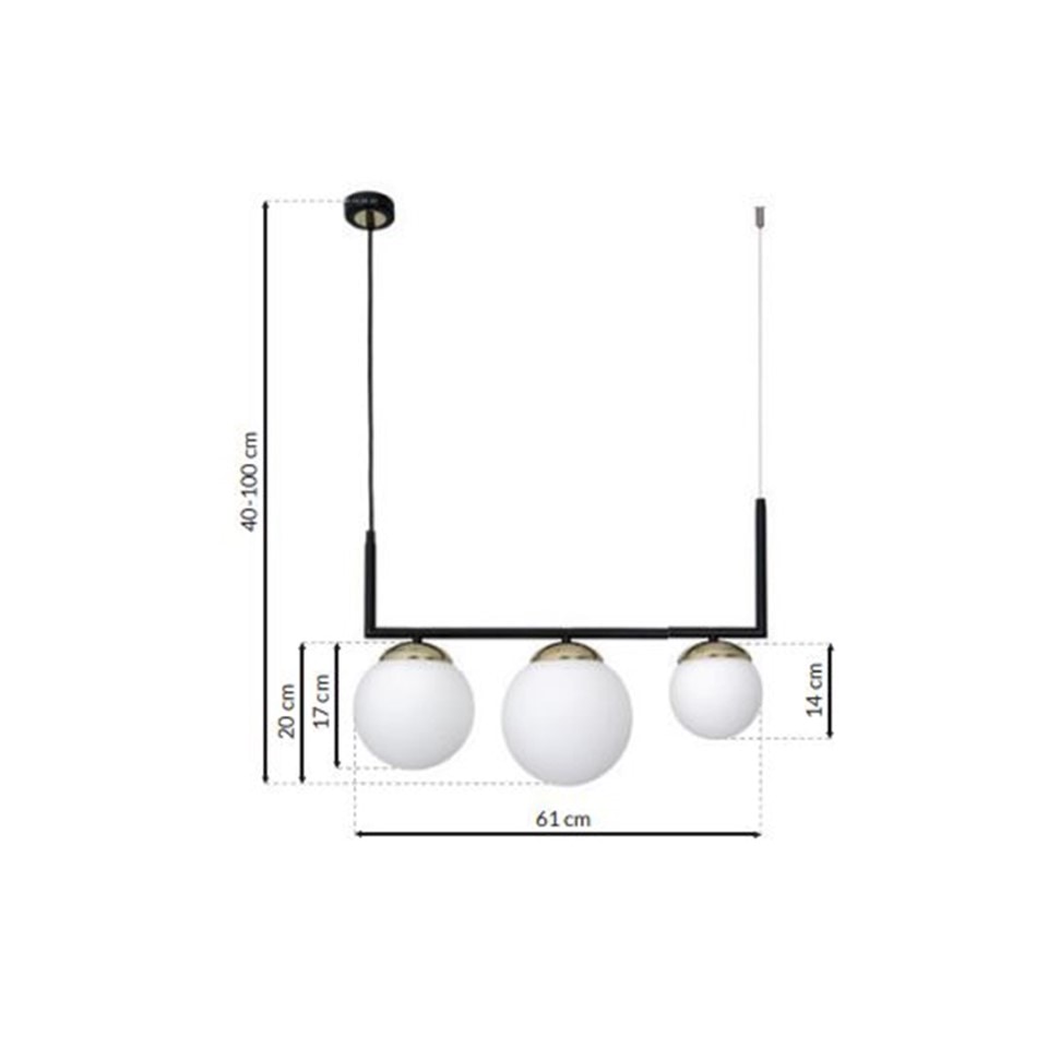 Multi-Light Pendant Lamp Sparta Bar 3xE14 Black Gold