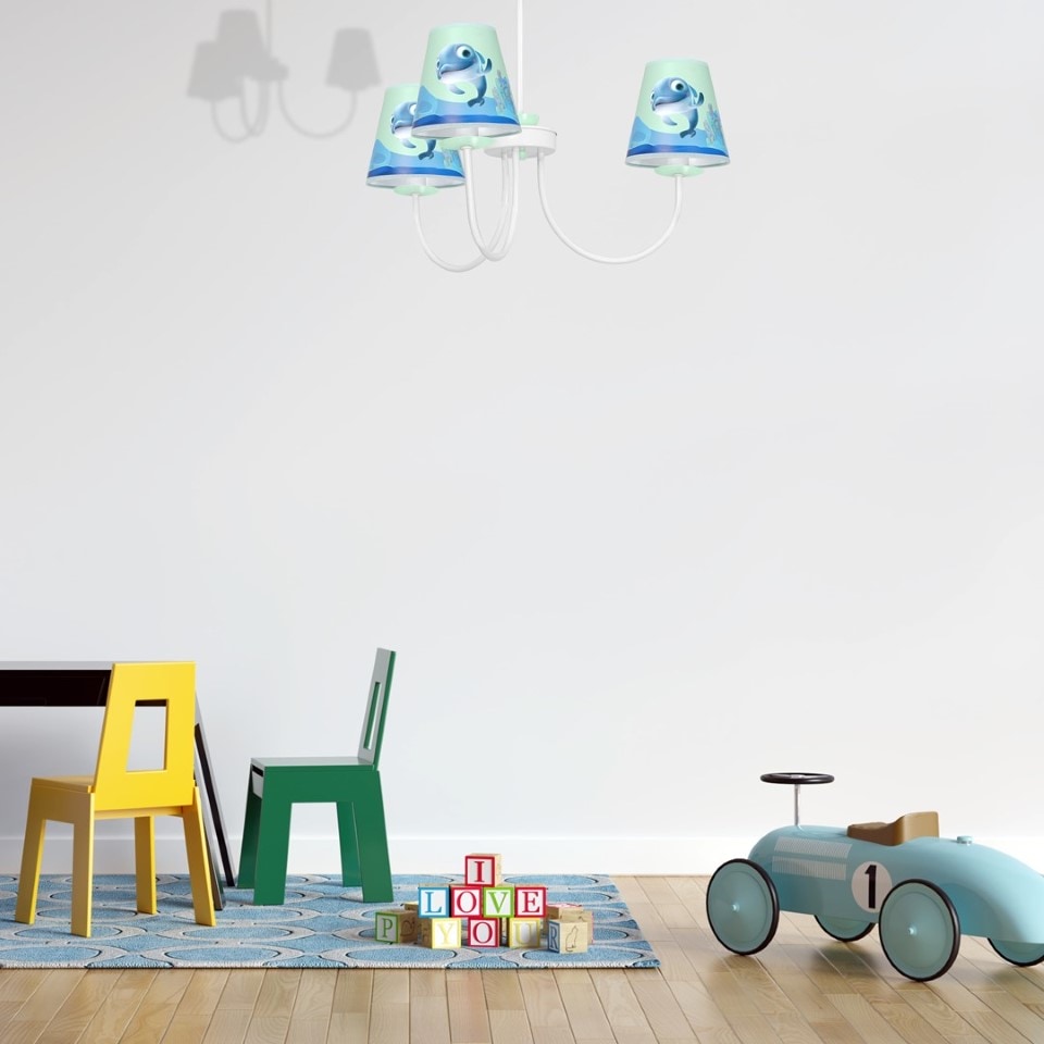 Childrens Multi-Light Pendant Lamp Delfinka Finka with shade 3xE14 Ø62cm Blue