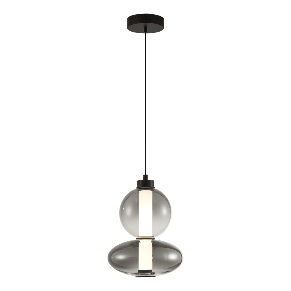 LED Κρεμαστό Φωτιστικό Γυάλινο Daphne Υ43cm 12W Μαύρο με Φυμέ Γυαλί