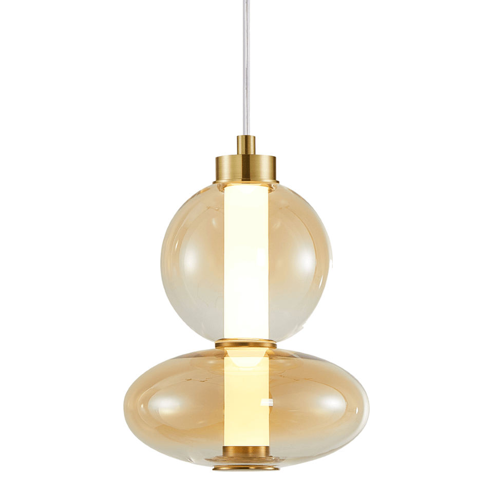 LED Κρεμαστό Φωτιστικό Γυάλινο Daphne Υ43cm 12W Χρυσό με Μελί Γυαλί