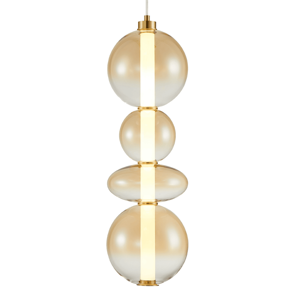 LED Κρεμαστό Φωτιστικό Γυάλινο Daphne Υ75cm 36W Χρυσό με Μελί Γυαλί