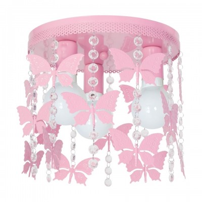 Kids Ceiling light ANGRELICE Metal pink with butterflies and crystals