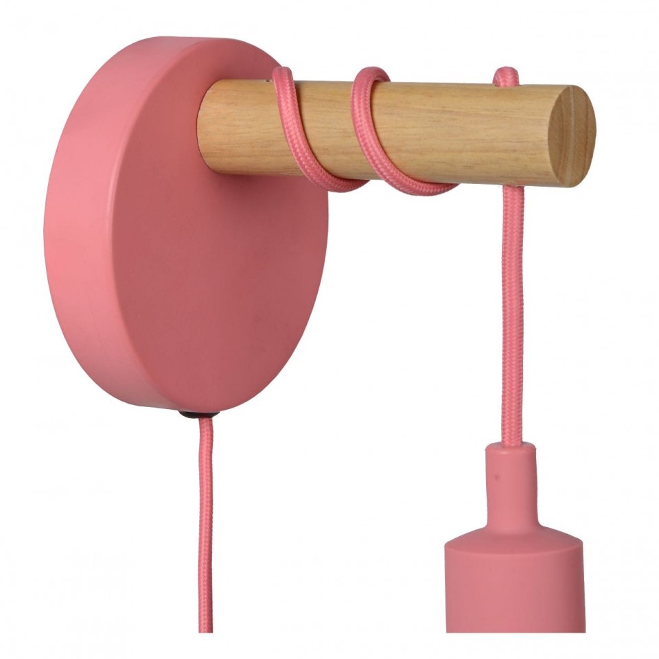 Παιδικό Απλίκα Τοίχου Pola Ø12cm Ροζ με Ανοιχτό Ξύλο