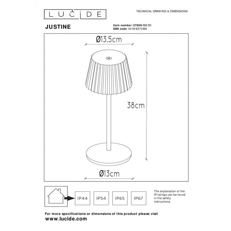 LED Outdoor Portable Lamp JUSTINE IP54 Dimmable 2700K White