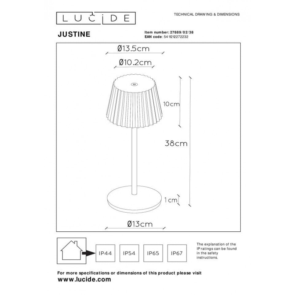 LED Outdoor Portable Lamp JUSTINE IP54 Dimmable 2700K White