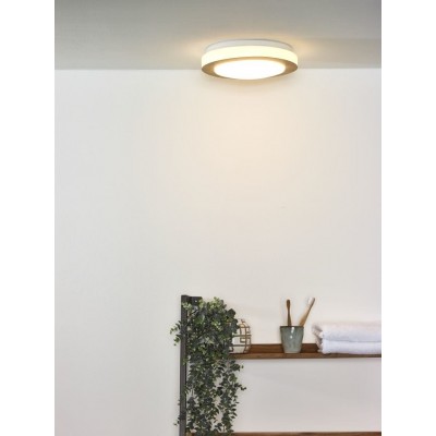 LED Φωτιστικό Οροφής Dimy Ø28,6cm IP21 Dimmable 3000K Ανοιχτό Ξύλο με Οπάλ