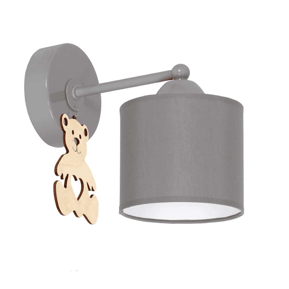 Childrens Wall Lamp Miś with shade Grey