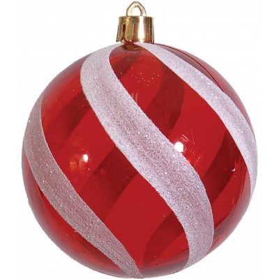 Κόκκινη Καραμέλα Πλαστική Χριστουγεννιάτικη Μπάλα 8cm / Σετ 6 τμχ