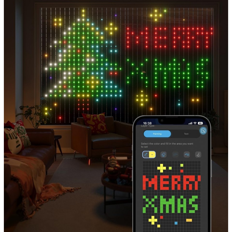 LED Χριστουγεννιάτικα Φωτάκια Κουρτίνα SMART 750LED Διάφανο Καλώδιο 2x3m IP44 ελεγχόμενα από Αpp RGB
