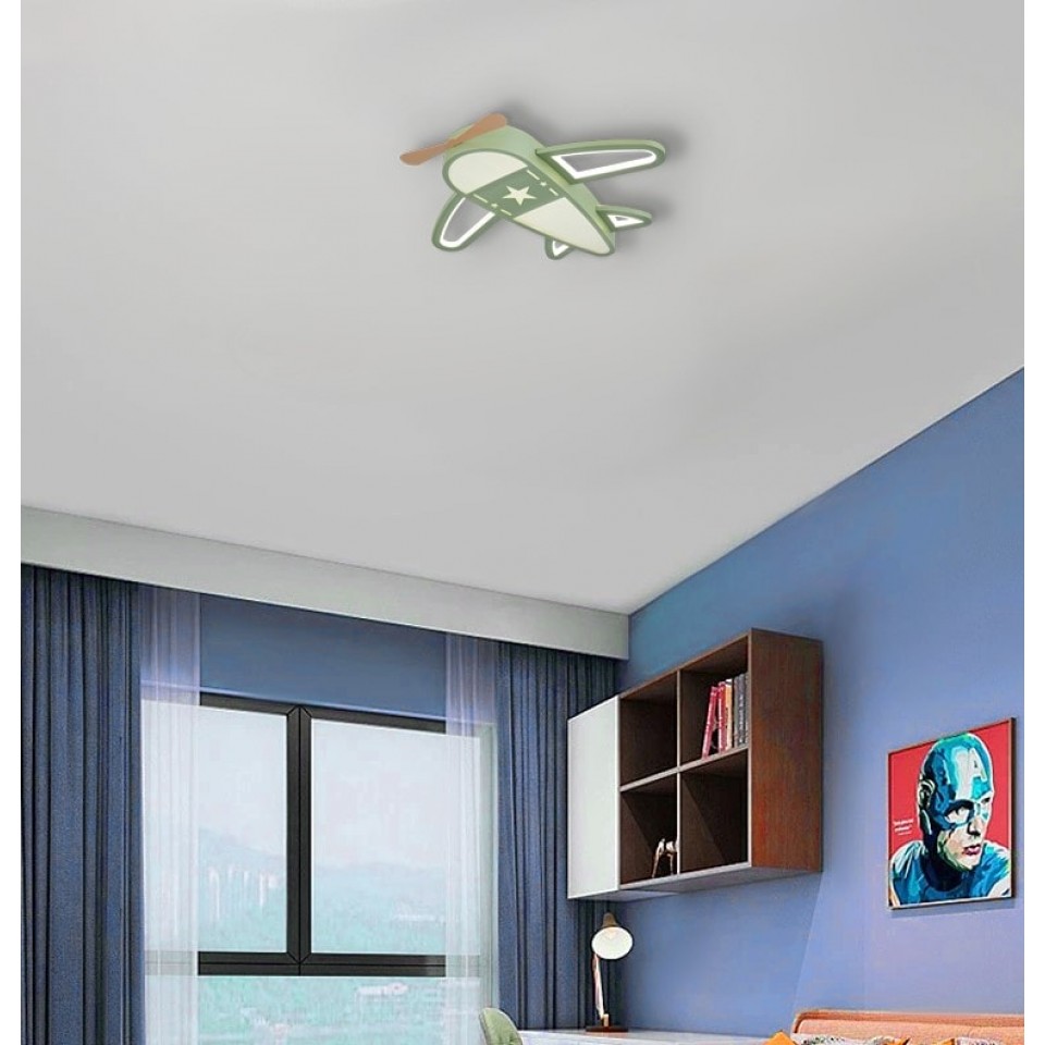 LED Παιδικό Φωτιστικό Οροφής Airplane Θερμό/Ημέρας/Ψυχρό με Τηλεχειριστήριο Πράσινο