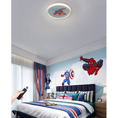 LED Παιδικό Φωτιστικό Οροφής Spiderman Φ48cm Θερμό/Ημέρας/Ψυχρό με Τηλεχειριστήριο Μπλε με Κόκκινο