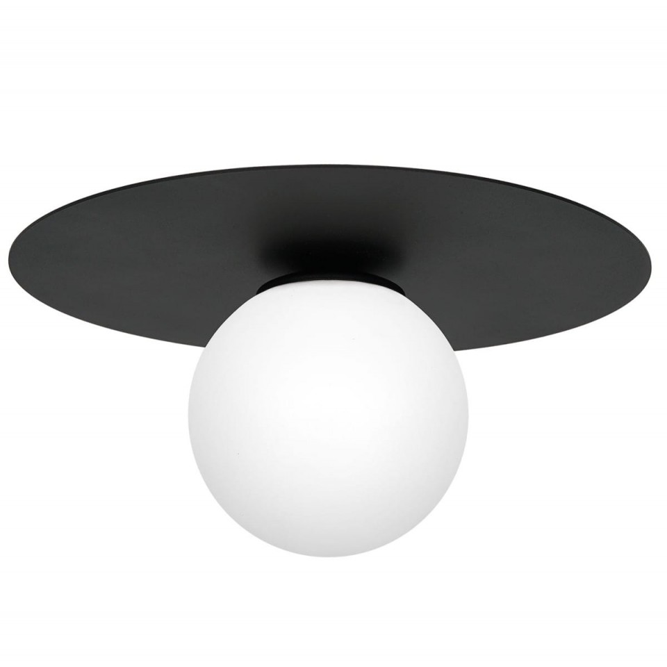 Φωτιστικό Οροφής Flat Μαύρο Λευκή Οπαλίνα Φ20