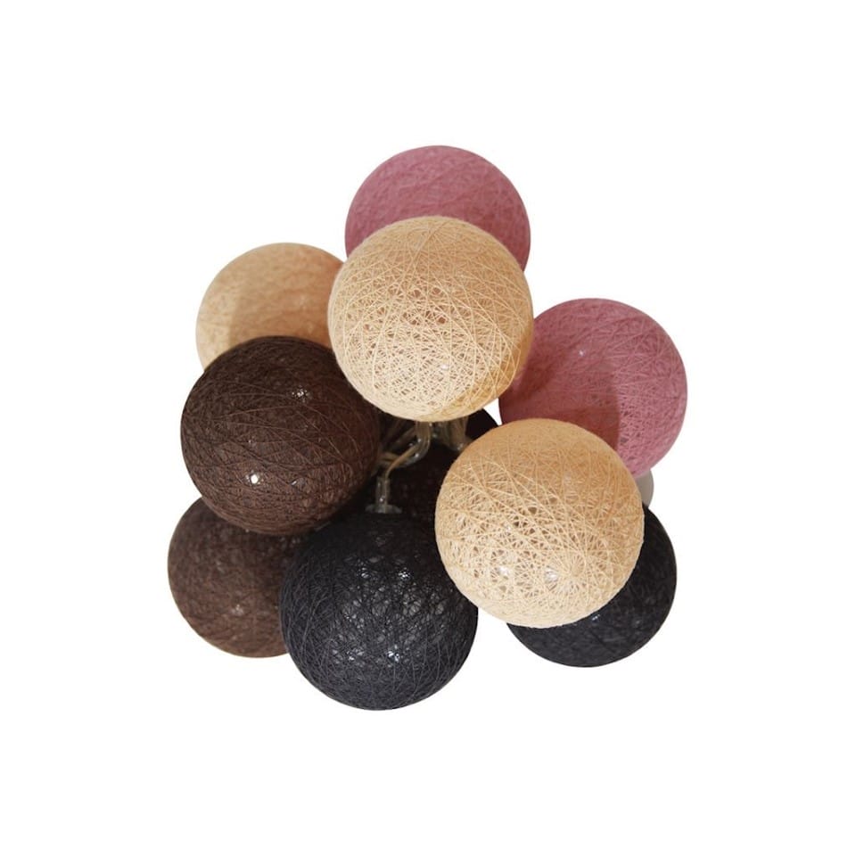 Διακοσμητικές Μπάλες Cotton Balls Led 20L Γιρλάντα Καφε-Μαύρο-Μπεζ-Ροζ